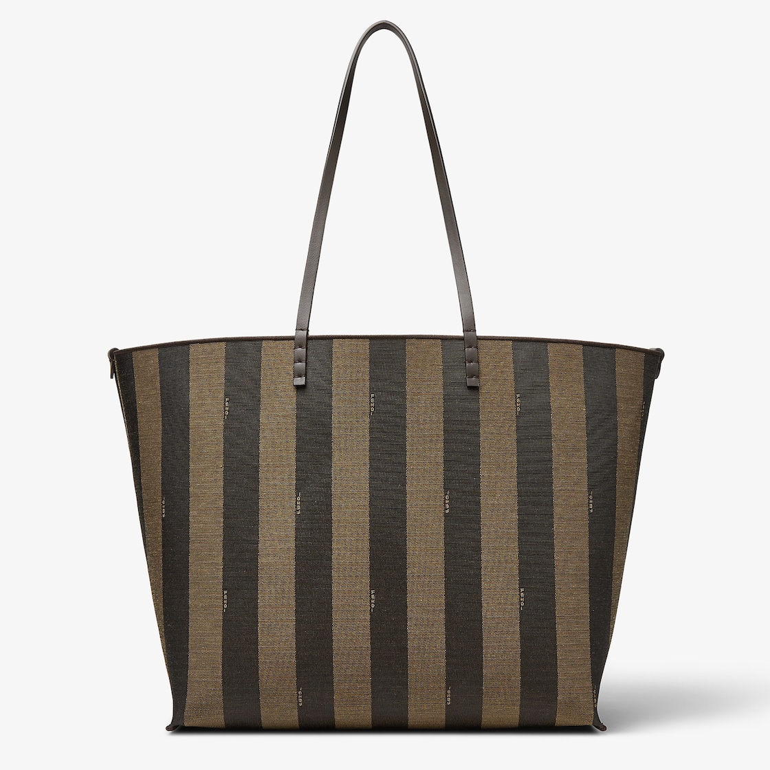 FENDI Roll Large Tobacco brown FF jacquard and striped Pequin fabric shopper - Image 3